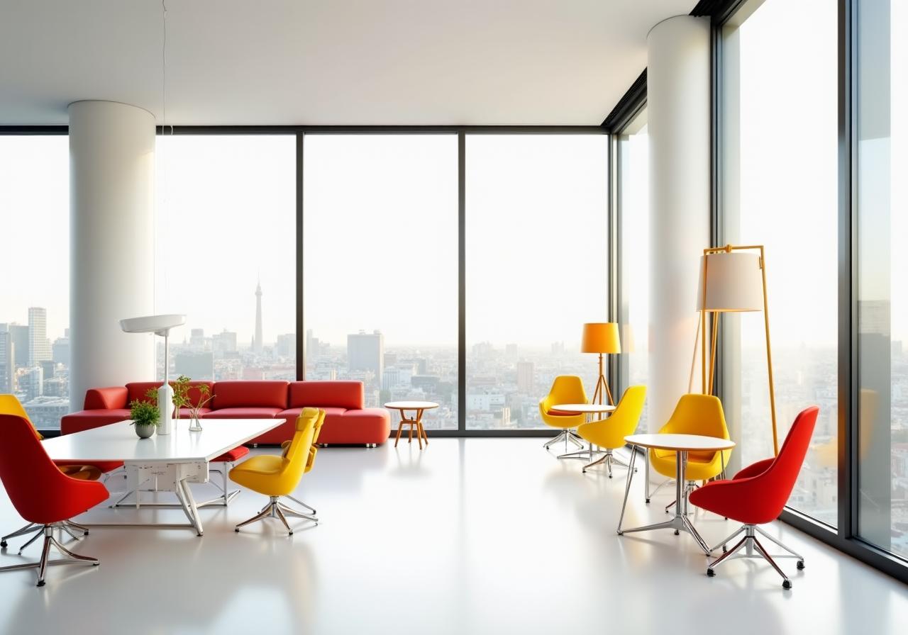Ein minimalistisch gestalteter Wohn- und Arbeitsraum im Bauhaus-Stil mit modernen technologischen Akzenten